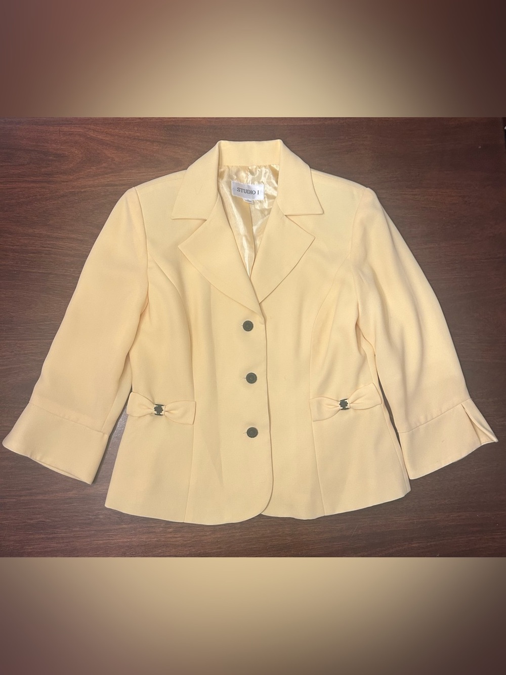 Studio I Butter Yellow Women's Tailored Blazer with Bow Accents